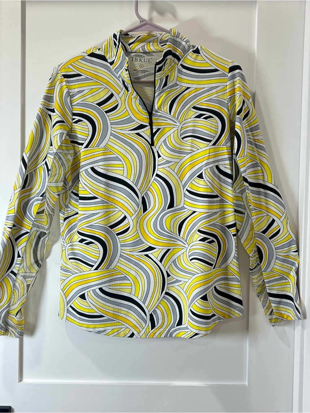 IBKUL Liza Print 1/4 Zip Mesh Sleeve Top Size M